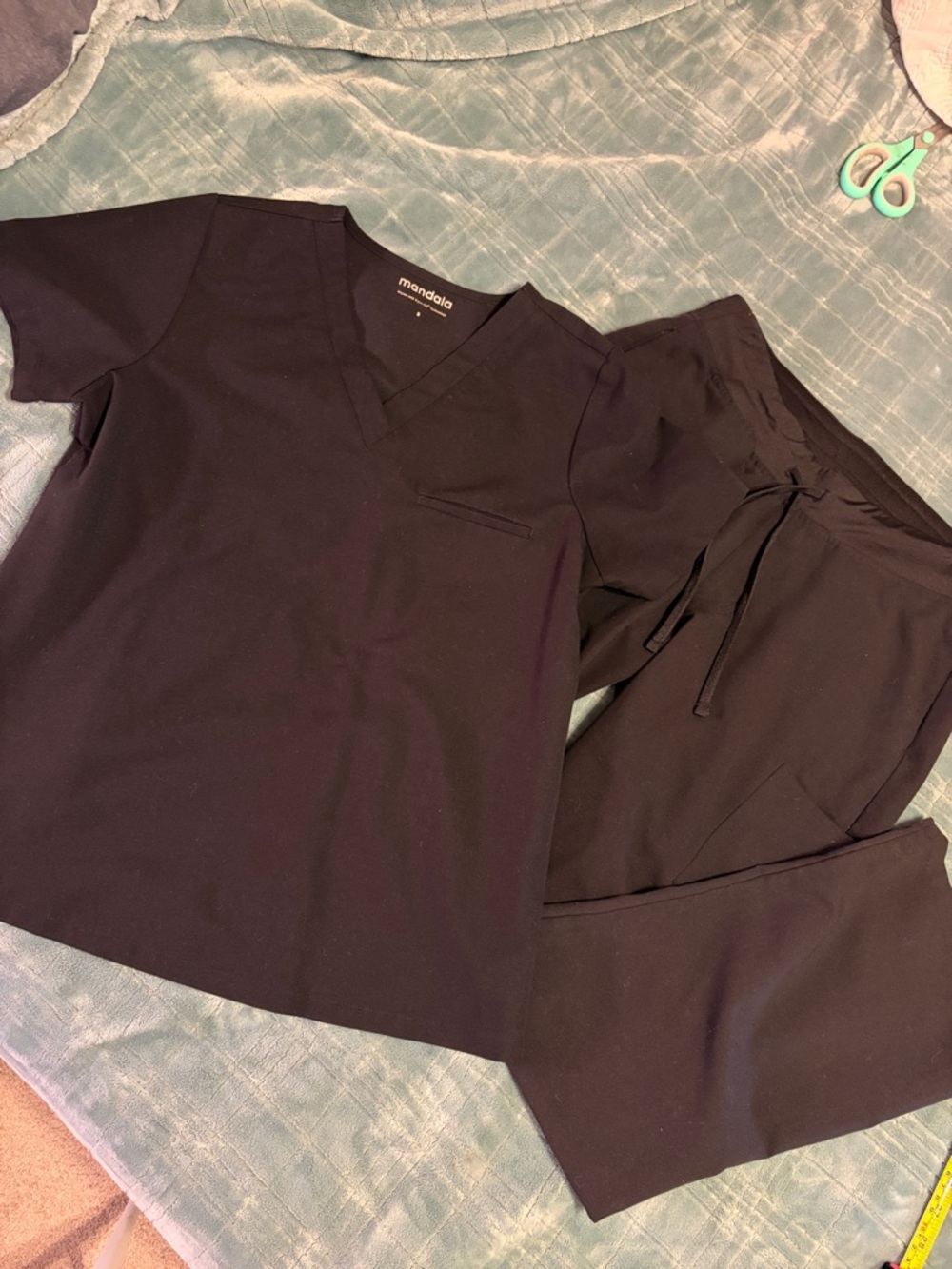 MANDALA Black Scrub Top and Pants Set